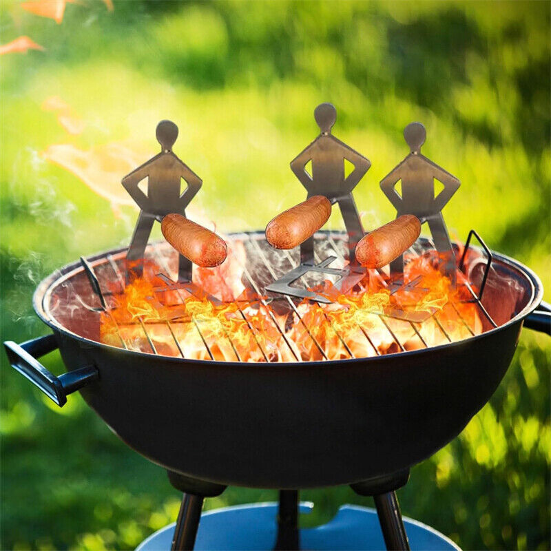 2-4Pcs Foldable BBQ Grill Rack Standing Man Shape Funny Hot Dog Roaster Holder