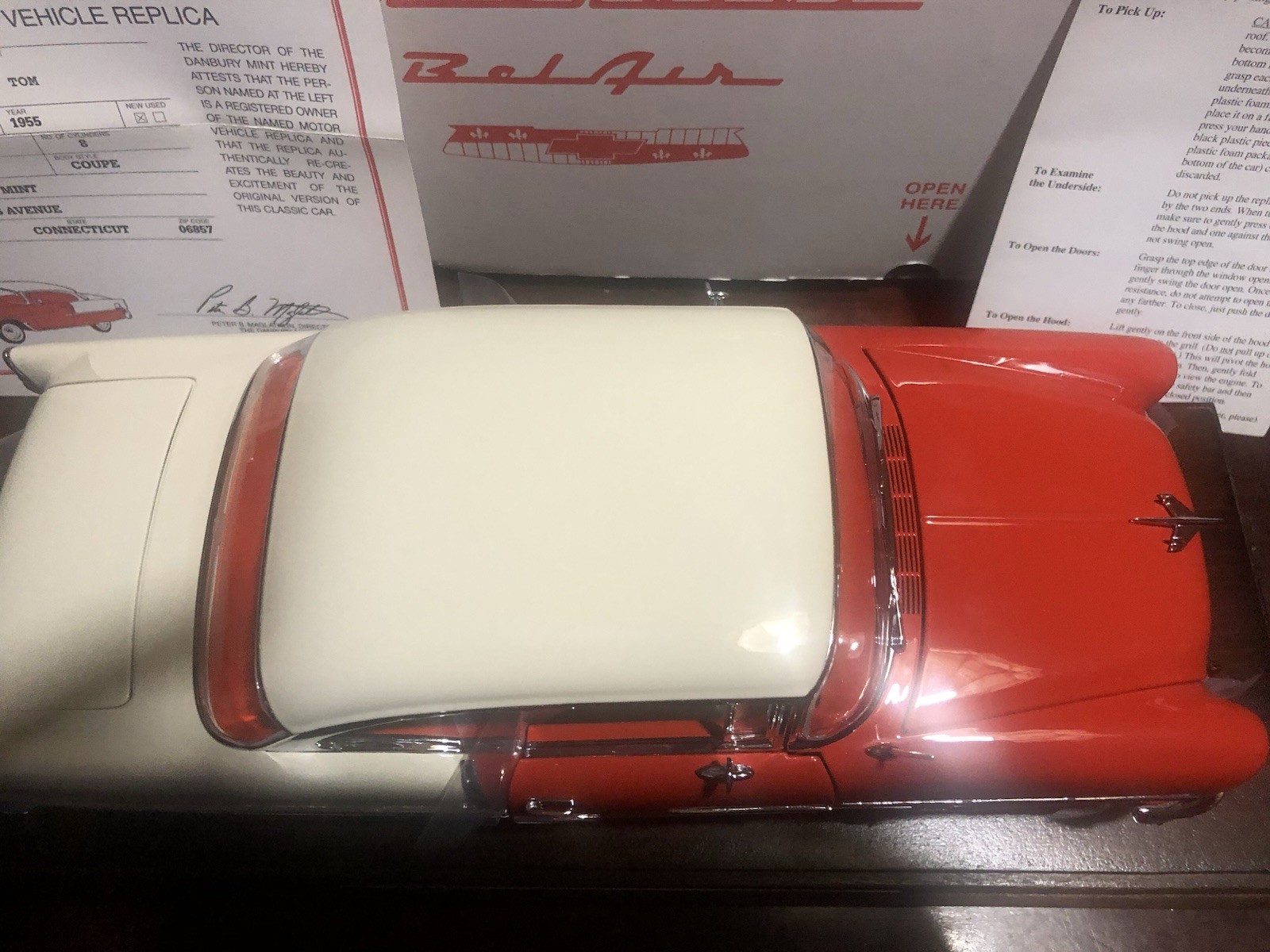 RARE 1:16 1955 Chevrolet Bel Air NIB W/ Title And Wood Stand