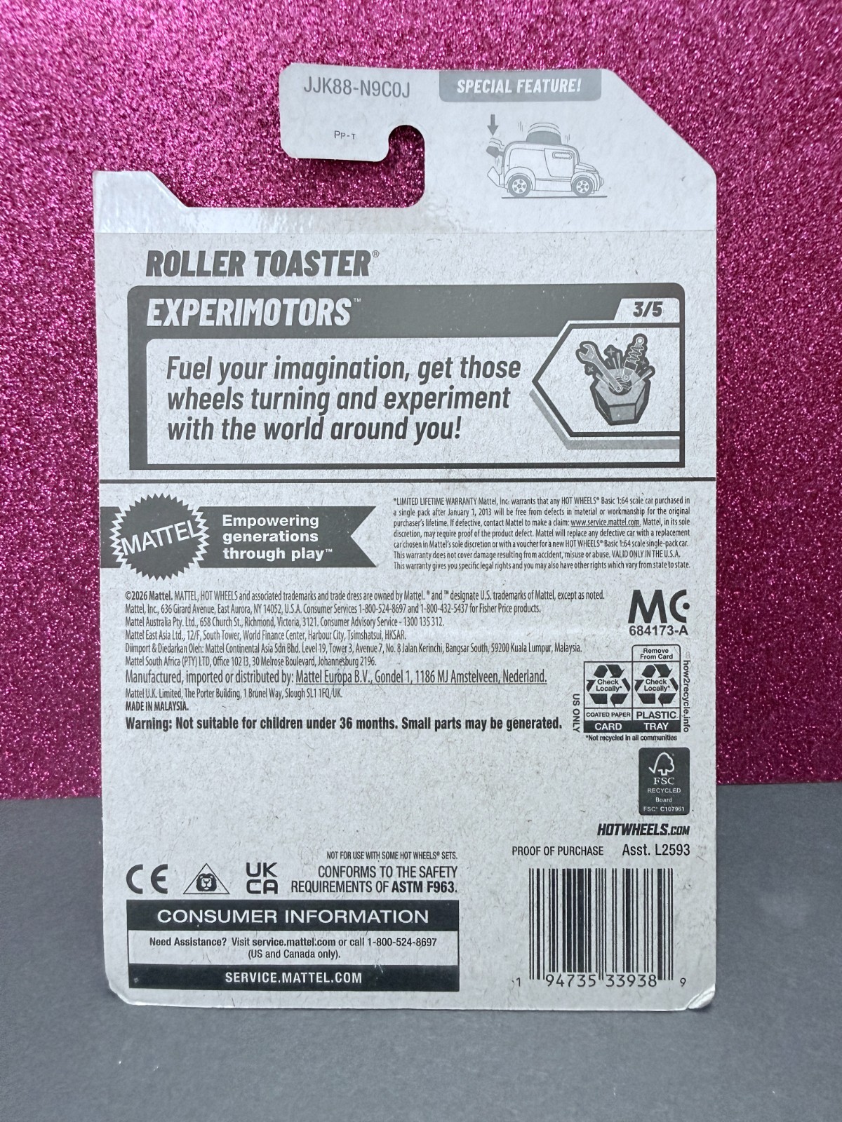 🎀 2026 PINK Hot Wheels “Roller Toaster”, Experimotors, 39/250, Brand New 🌸 🏁