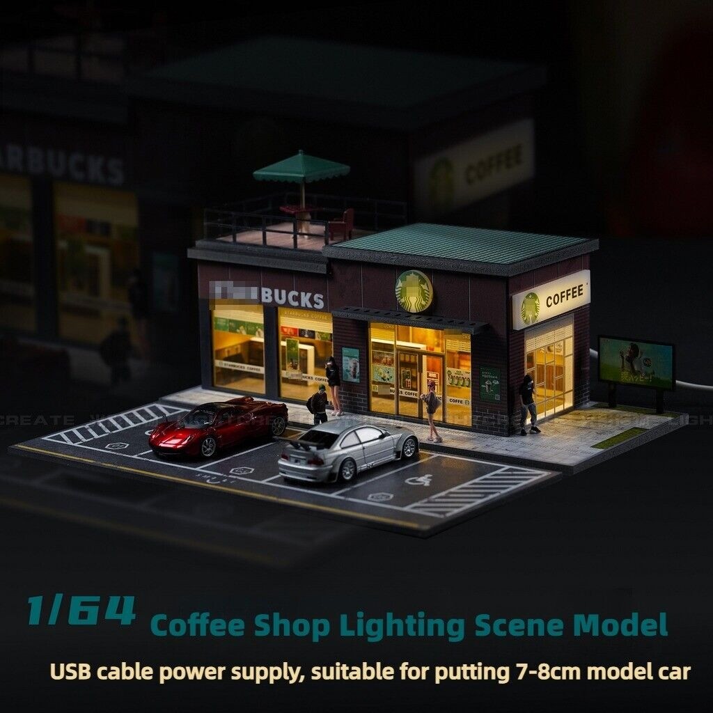 Diorama 1/64 Car Garage Model LED Lights Parking Lots Buildings Scene Case Gifts
