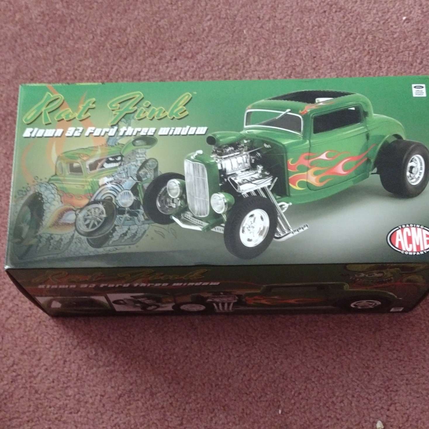 ACME Rat Fink Blown 1932 Ford 3-Window Green Diecast 1:18 Opening Parts