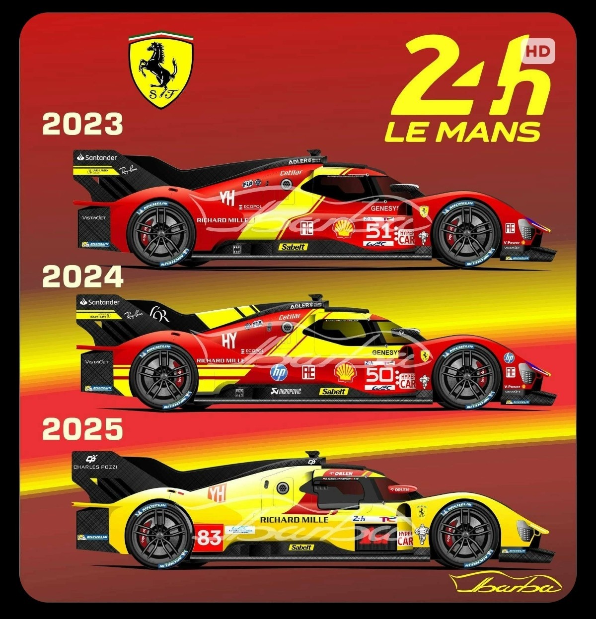 Hot Wheels Premium Ferrari 499P Le Mans [Custom 2D Hand Drawn]
