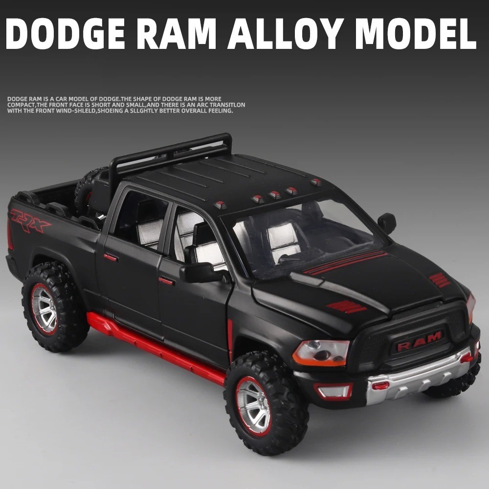 1:32 RAM Pickup Truck Diecast Model Toy w/ Light Sound Pull Back Alloy Car