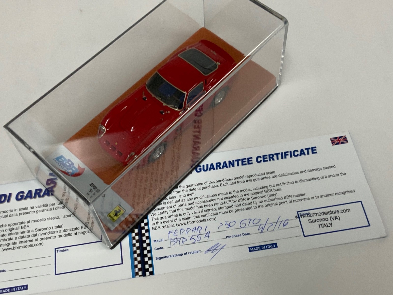 1/43 BBR Ferrari 250 GTO from 1962 in Rosso Corsa Red Leather BBR56A AB1181
