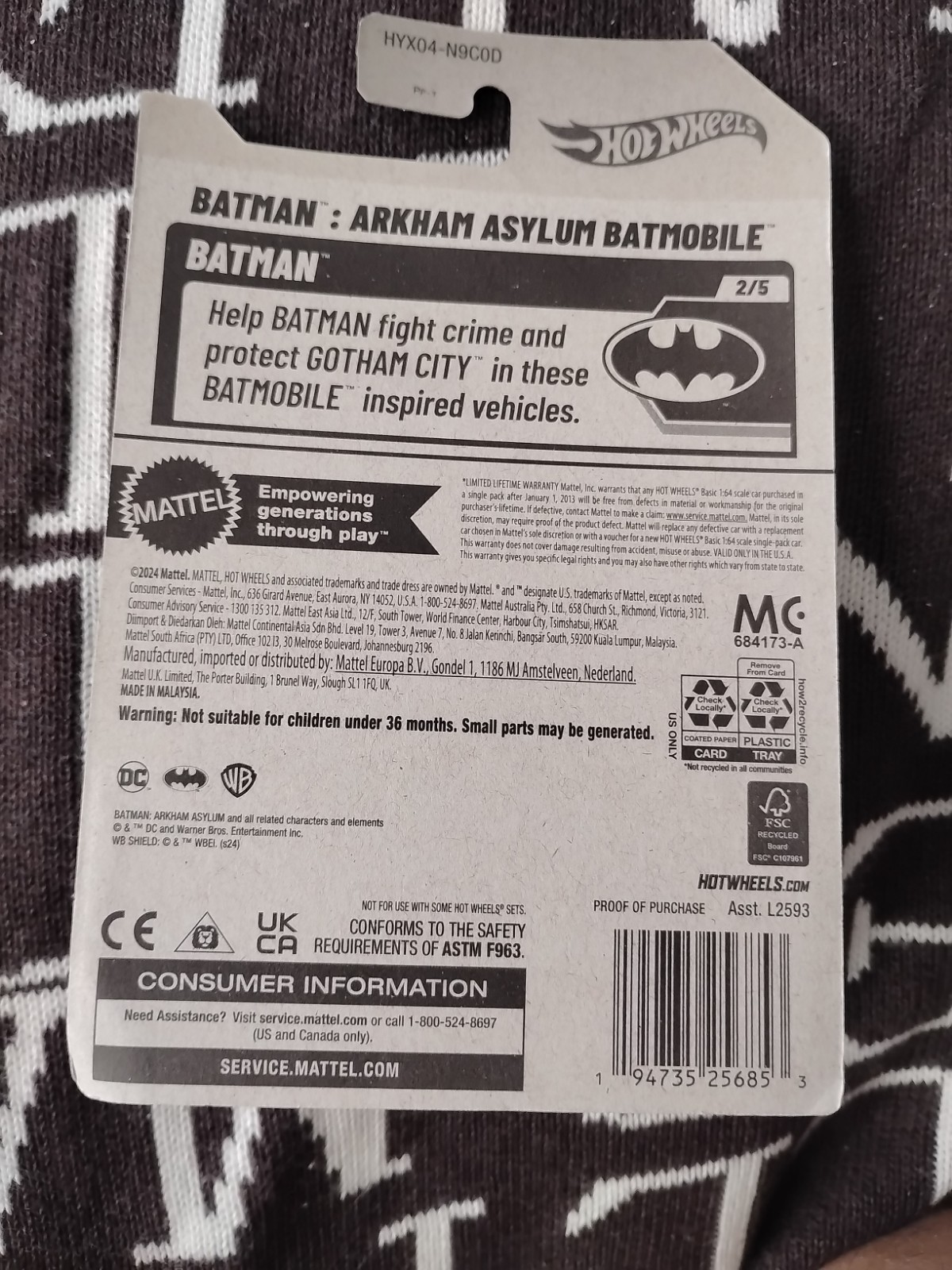 2025 Hot Wheels #54/250 Batman Arkham Asylum Batmobile 2/5 Bronze Gold