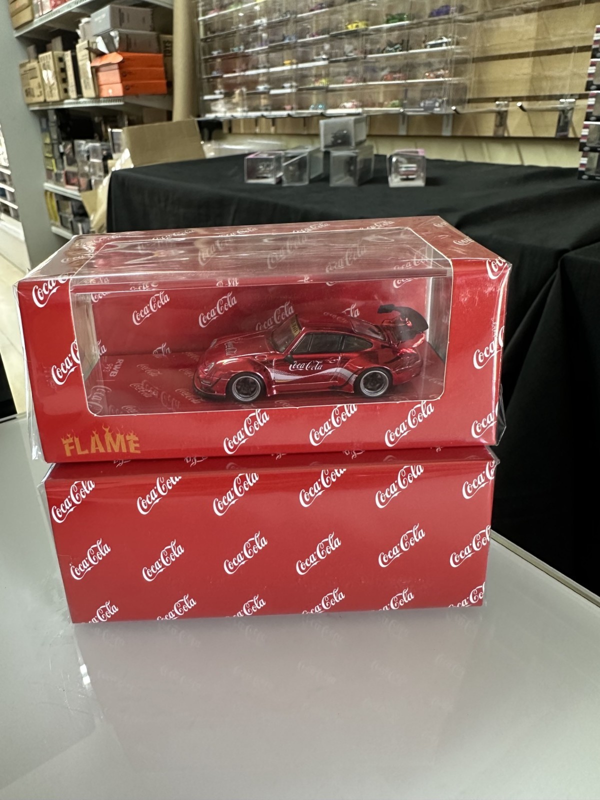 PORSCHE RWB 993 CHROME RED COKE COLA 1/64 DIECAST CAR MODEL BY FLAME MODELS