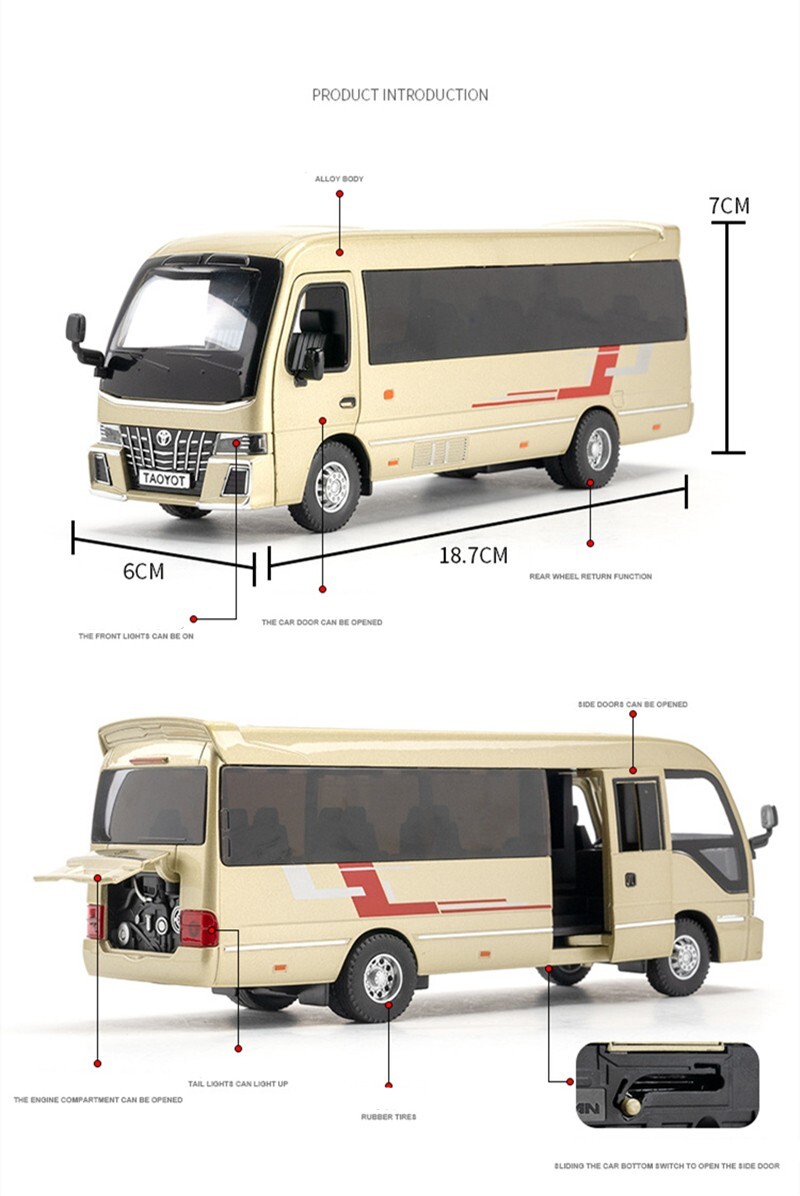 1:32 Alloy Coaster Bus Diecast Model – Sound & Light Toy Vehicle Gift