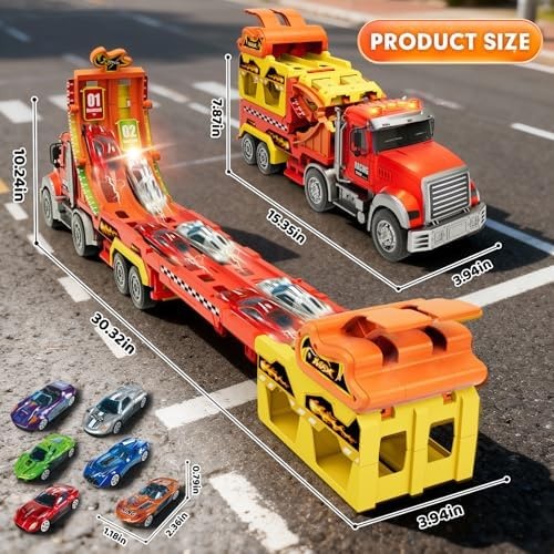Truck Car Toys for 3, 4, 5, 6, 7, 8 Years Old Kids, Carrier Truck Race Track …