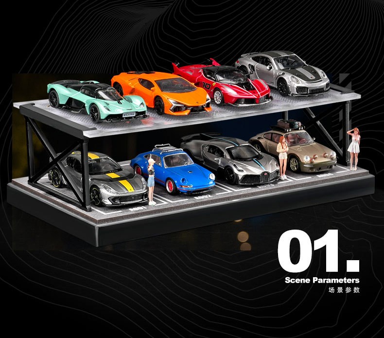 1:64 Scale Diorama Two-Tier Garage Display Case 8 Parking Spots Diecast