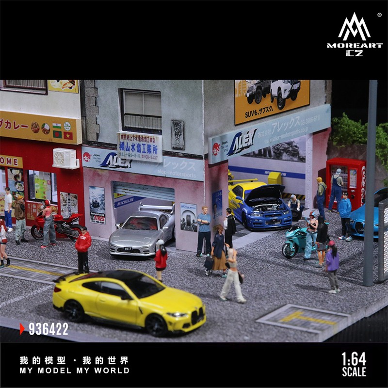 Diorama 1/64 Scale Car Garage Model LED Japanese Street Building Shop Display US