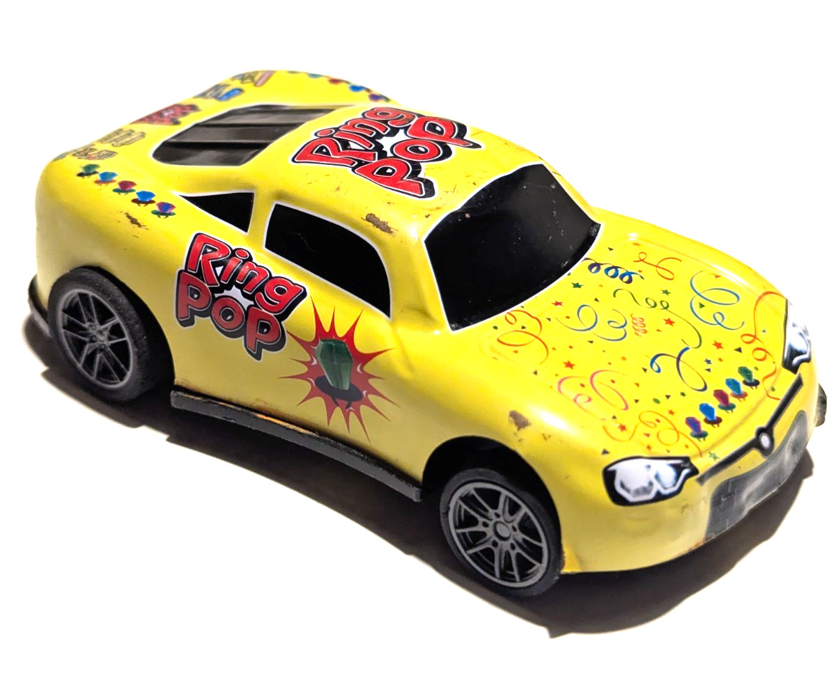 Metal Body Vibrant Yellow Paint Ring Pop Candy Graphics Toy Race Car
