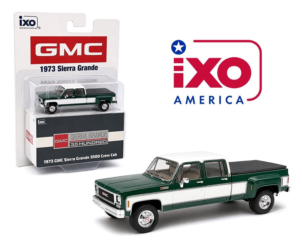 IXO Model GMC Sierra Grande 3500 Crew Cab Dually Green White 64006 1/64