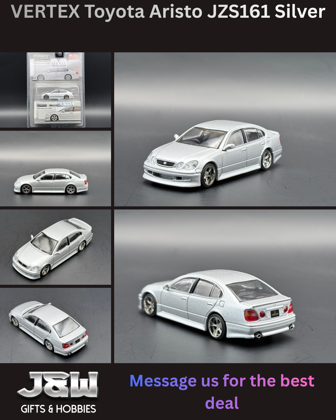 Tarmac Works VERTEX Toyota Aristo JZS161 Silver Global64 1/64