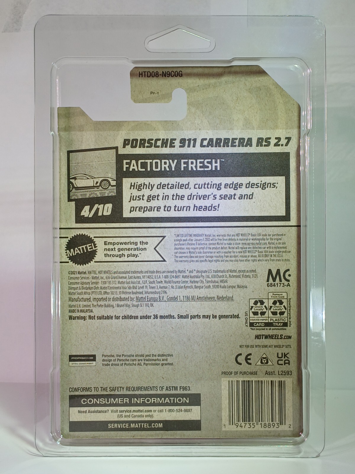 Hot Wheels Factory Fresh Porsche 911 Carrera RS 2.7 Red 1:64 Real Riders- Inter.