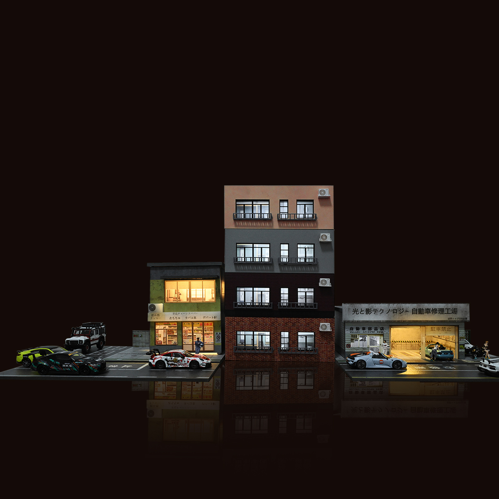 Diorama 1/64 Car Garage Model LED Street Parking Lots Building Display Model US