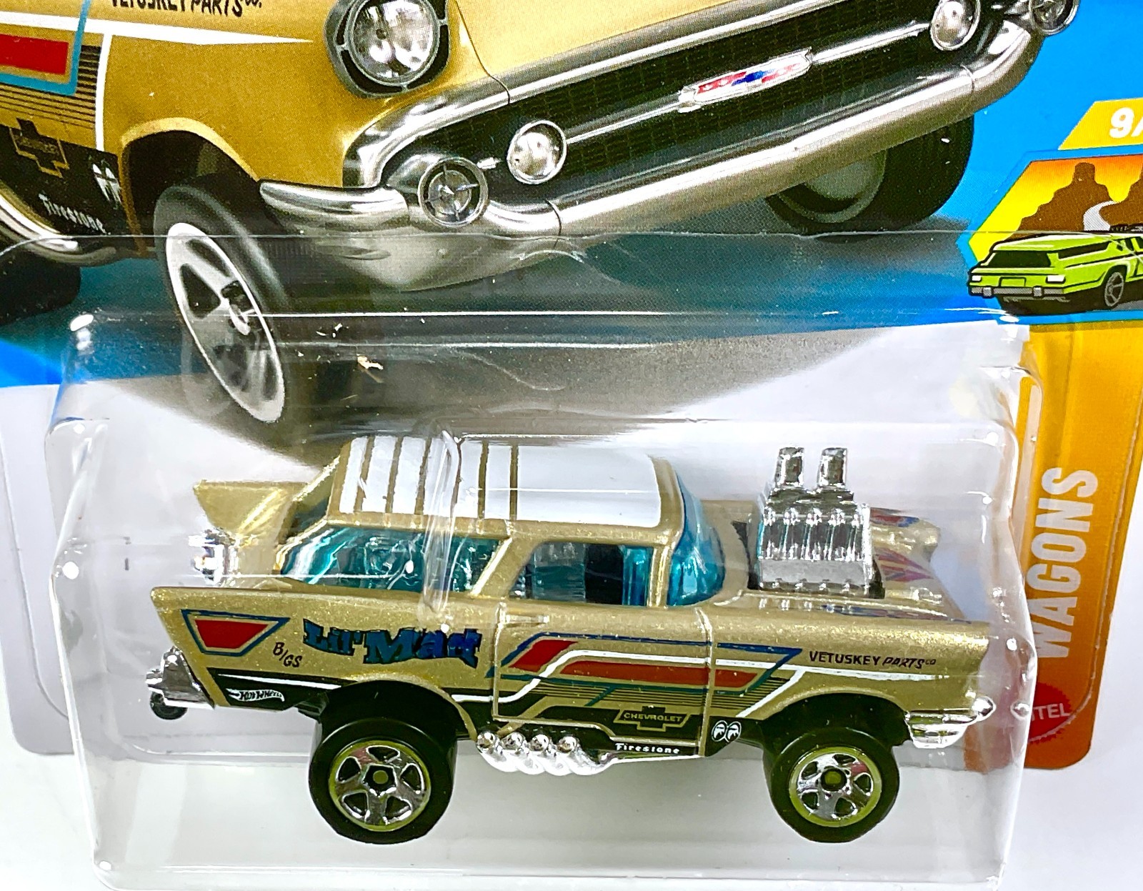 2026 Hot Wheels Wagons Lil’ Mad Chevy Gasser Shortened Nomad, Gold, 1st Ed. #215