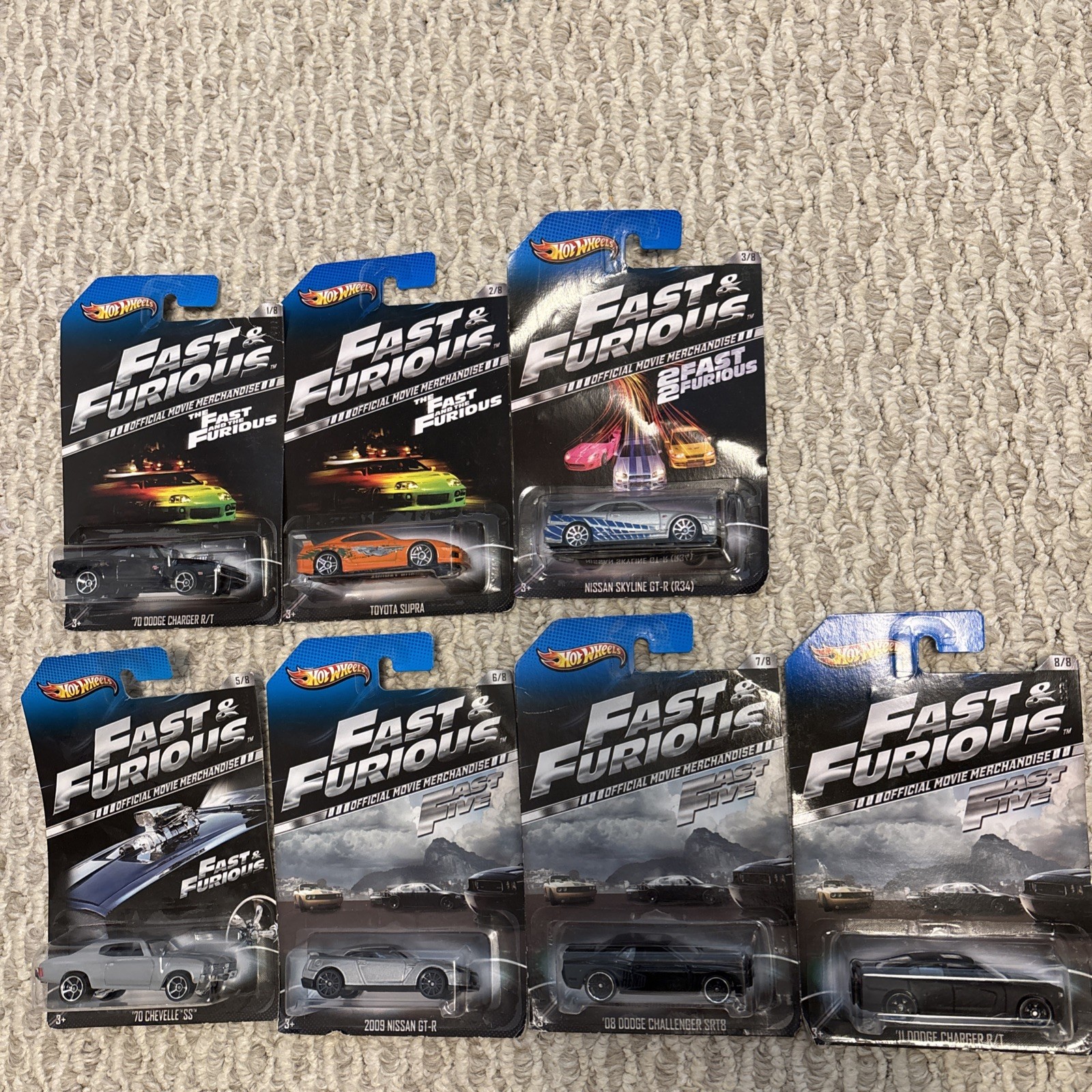 HOT WHEELS 2012 FAST & FURIOUS 7 CARS OUT OF 8 SET TOYOTA DODGE NISSAN FORD NEW