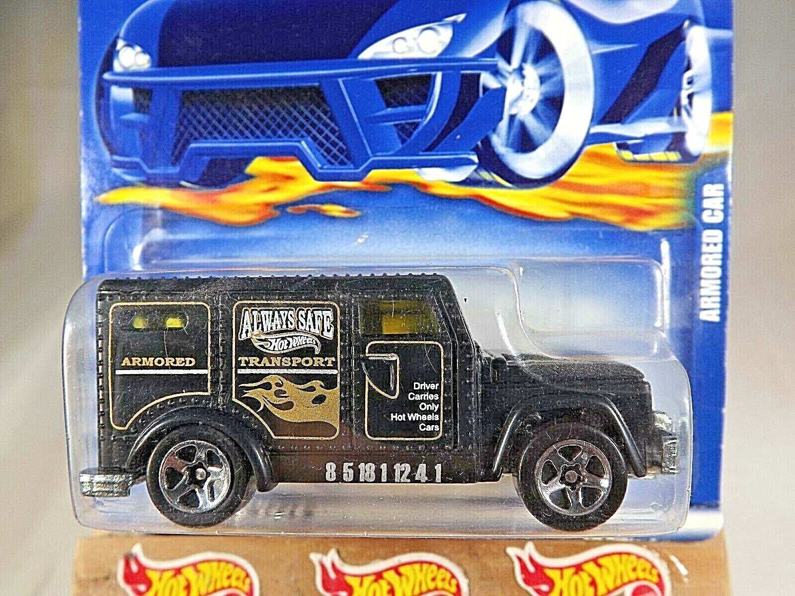 2001 Hot Wheels Mainline/Collector #185 ARMORED CAR Black w/ALW Chrome 5 Spoke