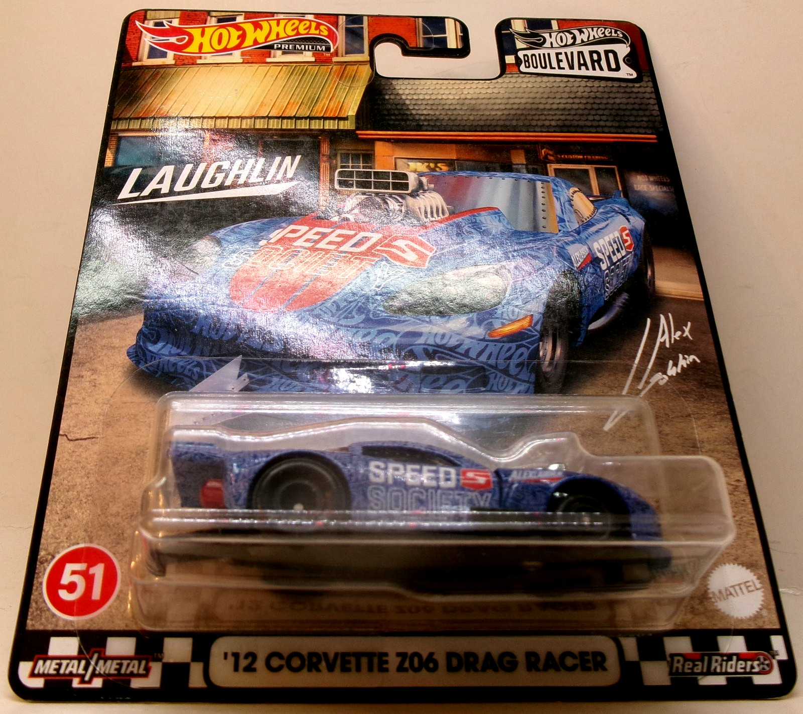 2022 HOT WHEELS 1:64 PREMIUM BOULEVARD #51 BLUE ’12 CORVETTE Z06 DRAG RACER
