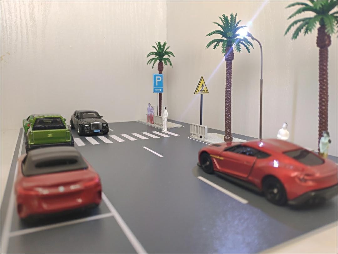Diorama Car Parking Lot Model LED Lighting Street Road 1/64 Scene Display Model