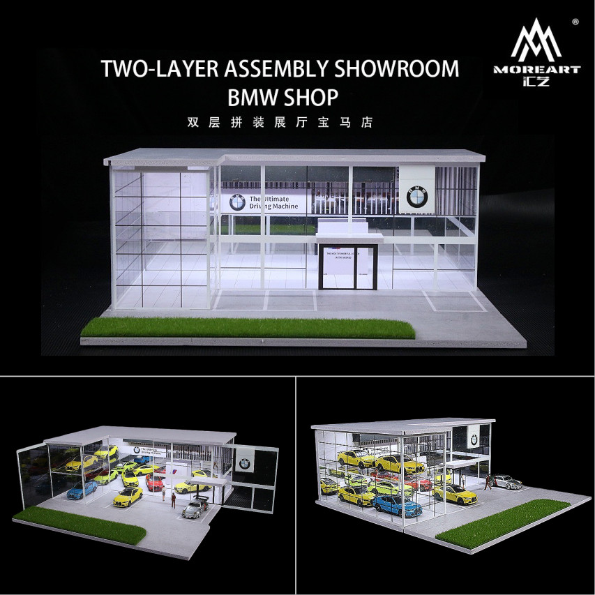 1:64 Diorama Die-Cast Car Garage Model LED Car Display Repair Workshop Scene Toy
