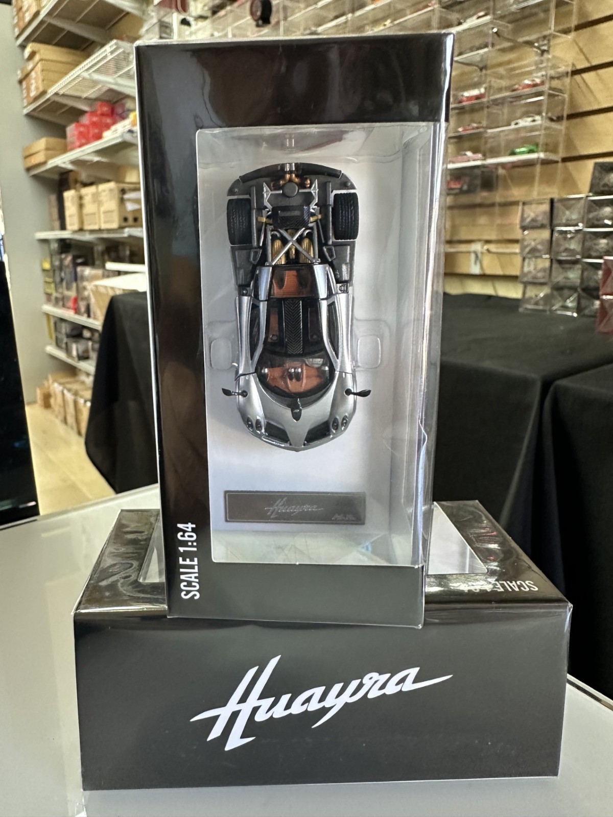 PAGANI HUAYRA 2014 DOORS OPEN REAR COMES OFF SILVER 1/64 DIECAST CAR BY HKM