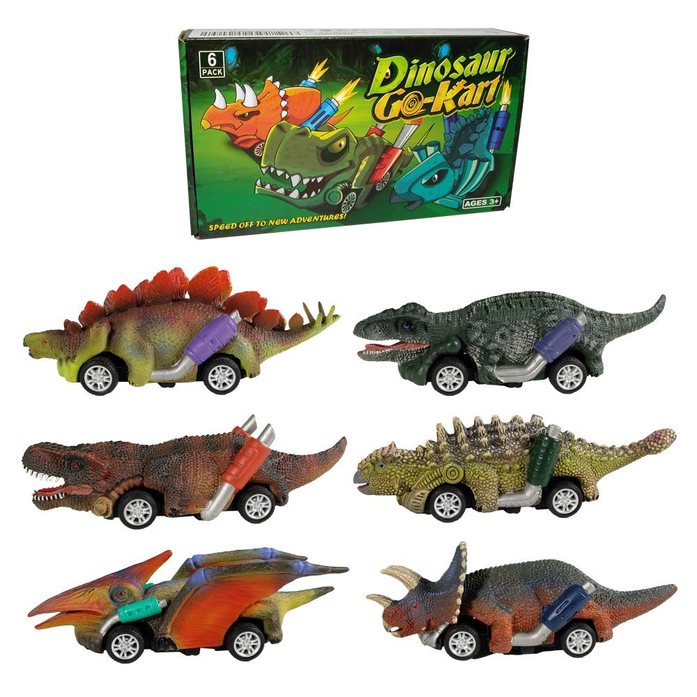 Dinosaur Toy Pull Back Cars, 6 Pack Dino Toys for Kids Ages 3 and Up