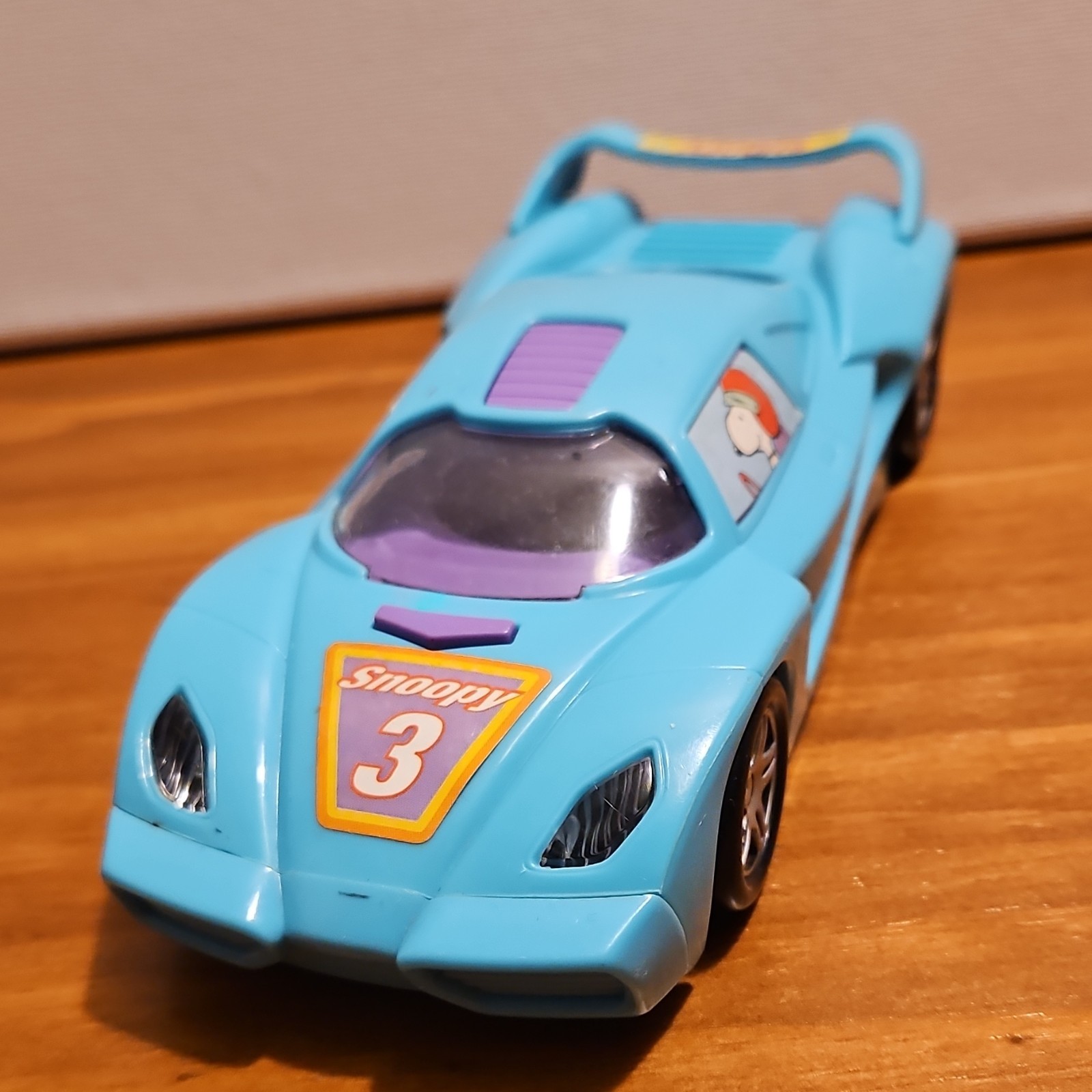 Snoopy Blue & Purple Plastic Toy Race Car Peanuts Collectible by Galerie