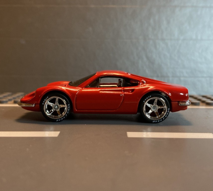 Hot Wheels Ferrari Dino 206GT Red CUSTOM Super Real Riders Wheel Swap