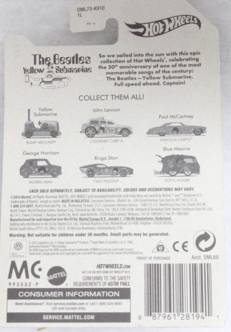 Hot Wheels the BEATLES Yellow Submarine KOOL KOMBI Cast Car 6/6