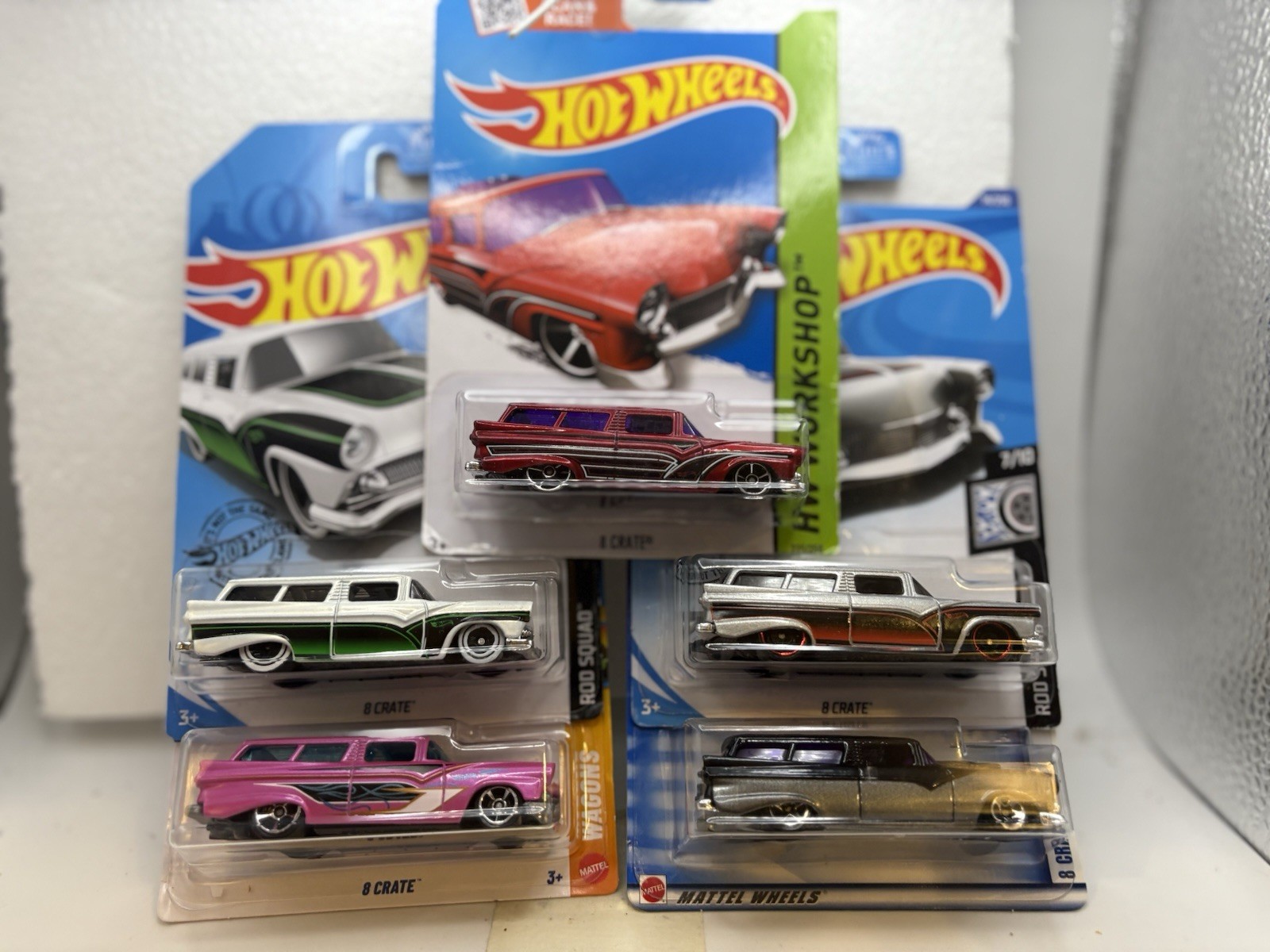 HOT WHEELS LOT OF 5 DIFFERENT 8 CRATE S FROM DIFFERENT YEARS AND COLOR