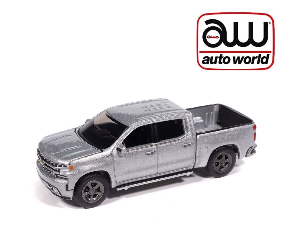 2019 Chevrolet Silverado High Country Silver 1:64 Model by Auto World AWSP215B4I