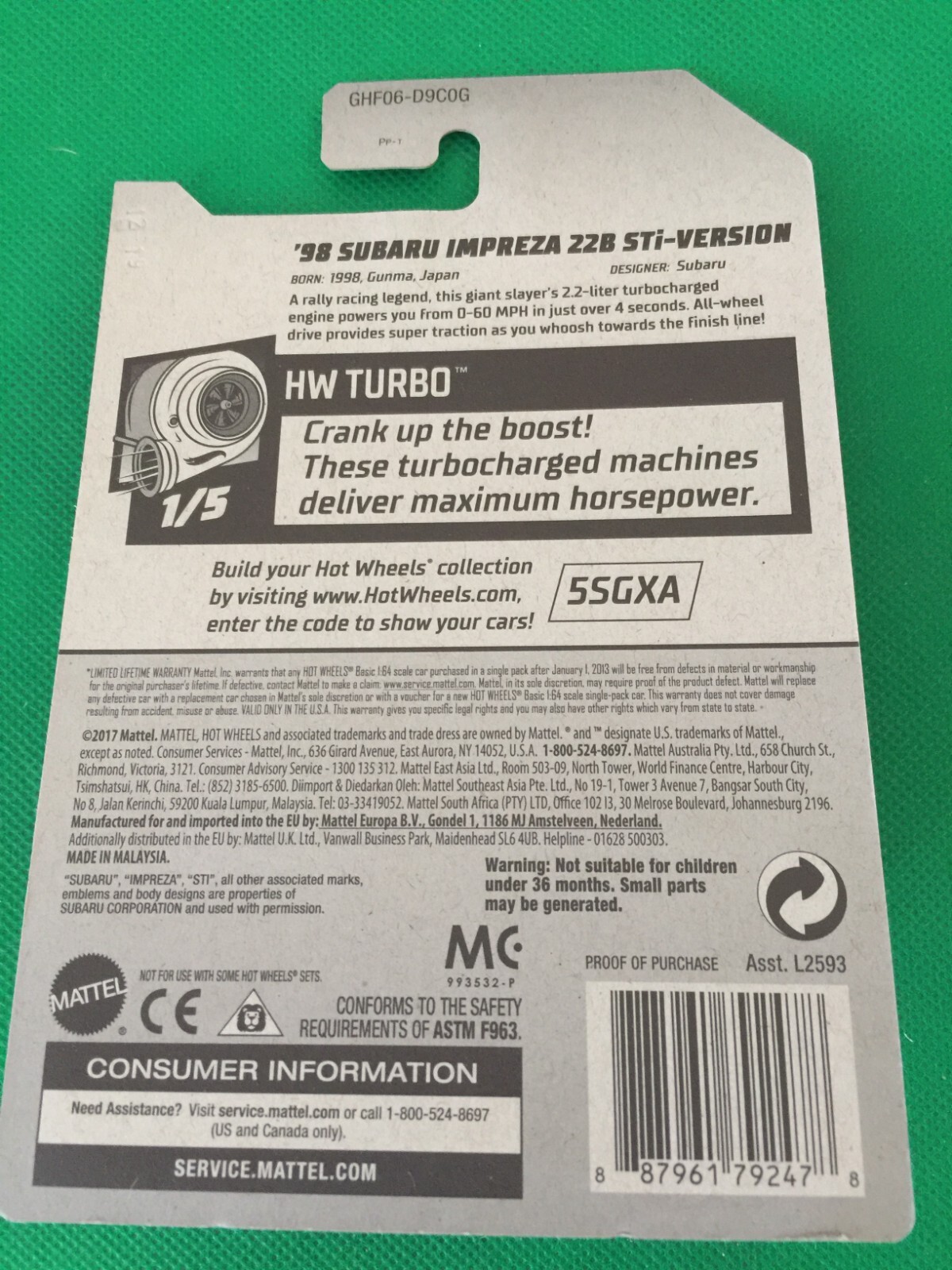 Hot Wheels 2020 HW Turbo Red Subaru Impreza 22B STi-Version JDM New For B136