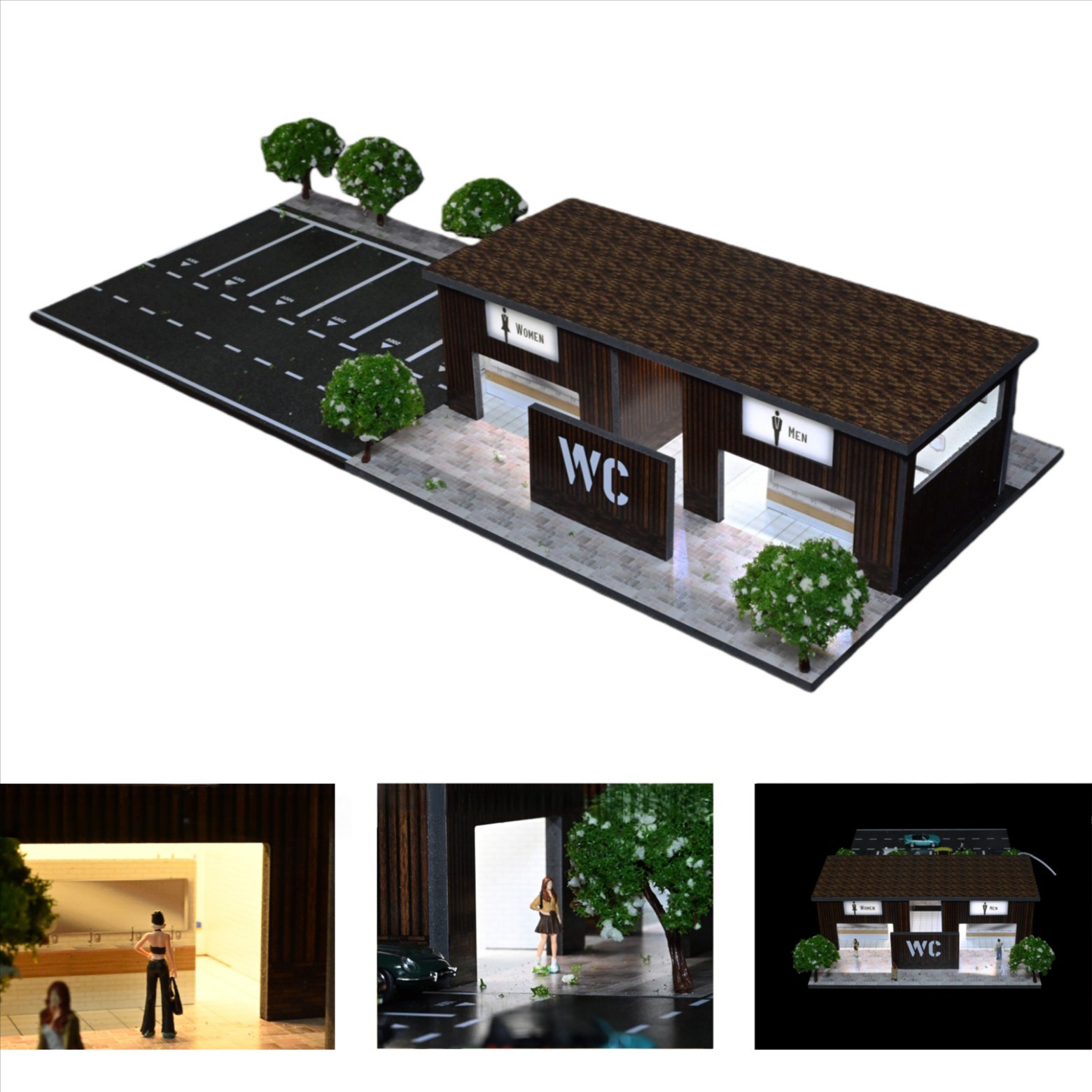 Diorama 1/64 Diecast Car Garage Model LED Street Toilet Building Scene Gifts US