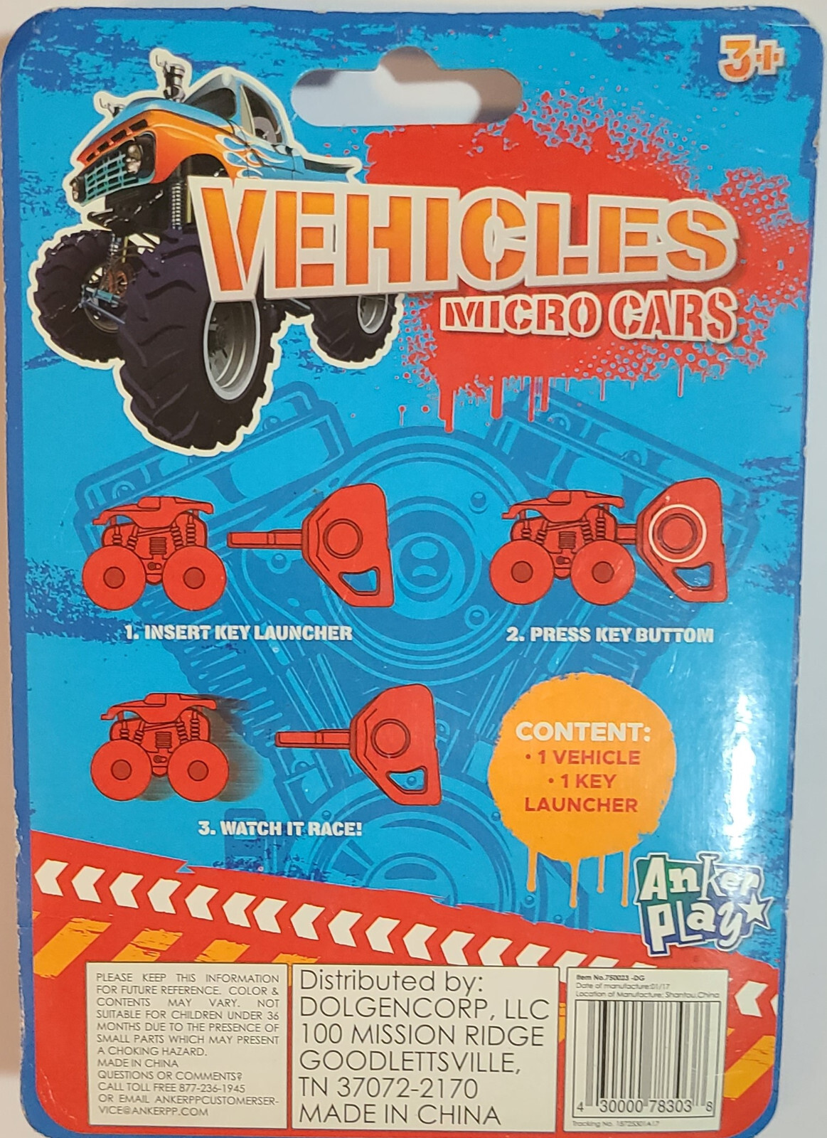 ANKER PLAY MIRCO CAR WIND UP KEY LAUNCHER INSERT, PRESS, PLAY VEHICLE 2017 NEW