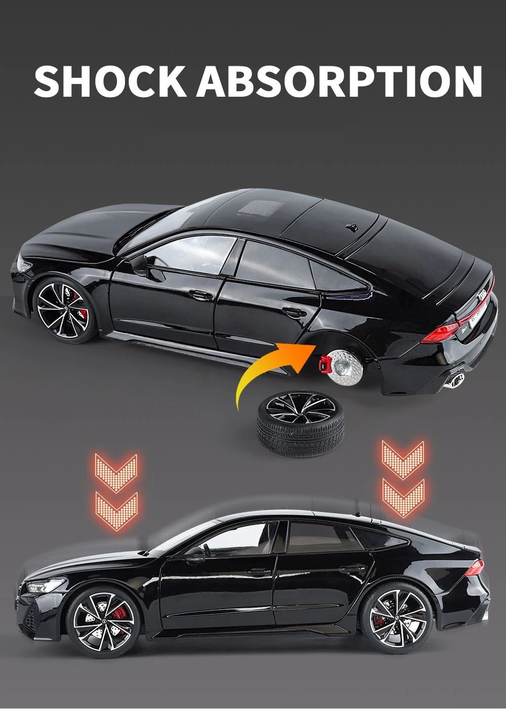 1:18 AUDI RS7 Sportback Key Version Diecast Car Model Sound Light Kid’s Gift