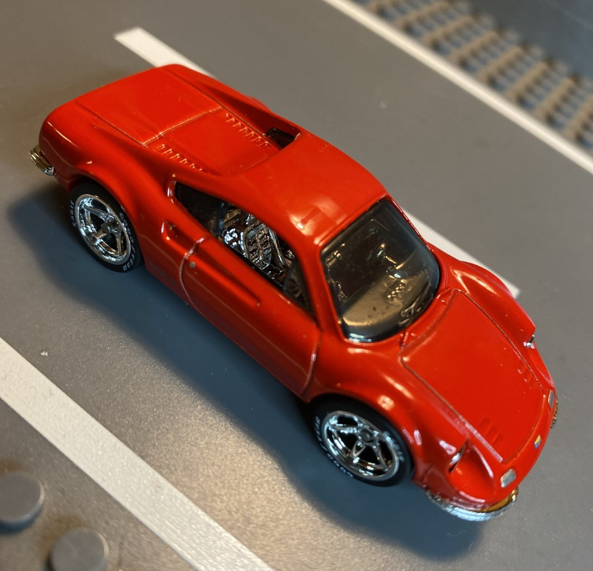 Hot Wheels Ferrari Dino 206GT Red CUSTOM Super Real Riders Wheel Swap