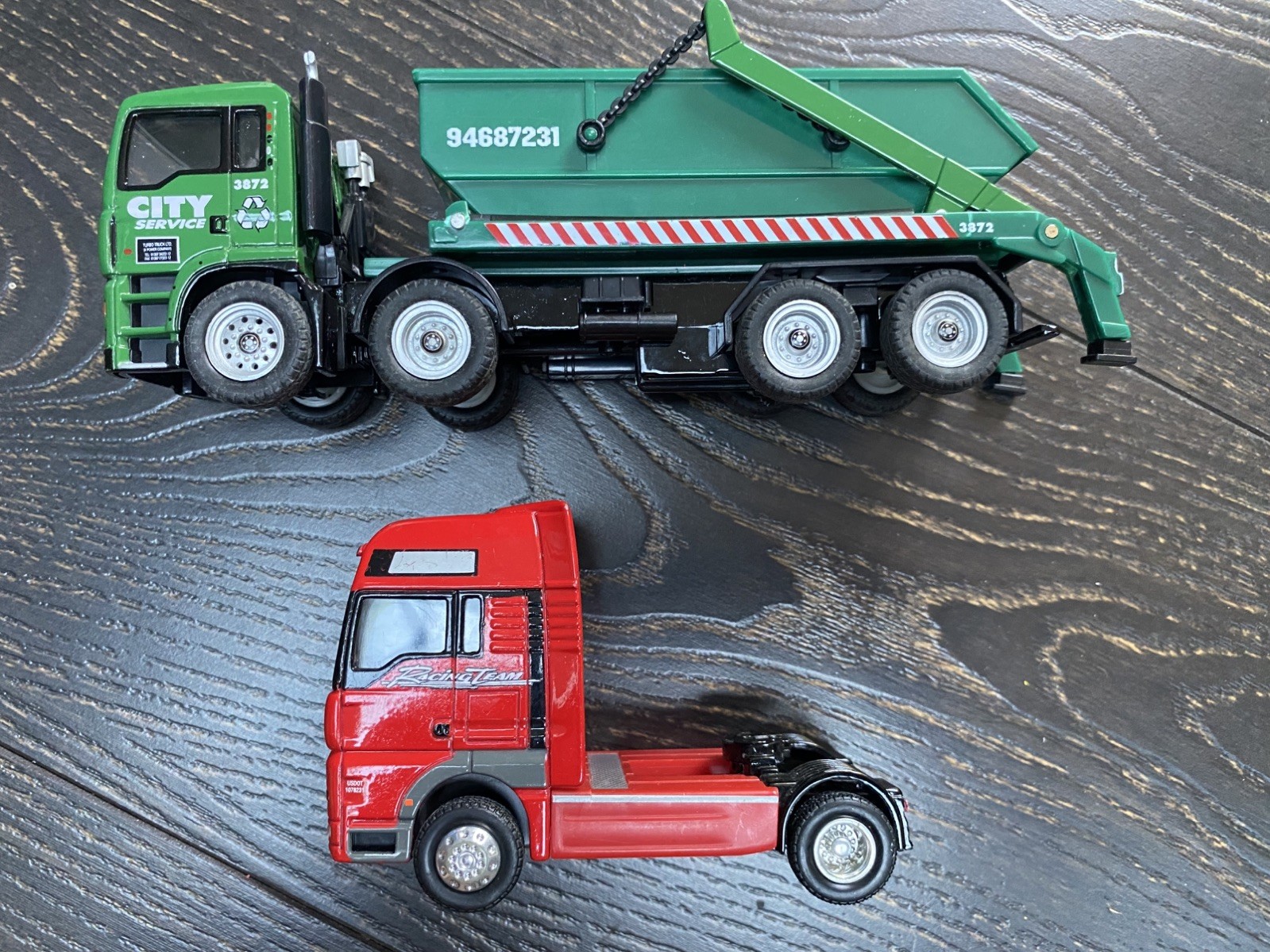 Action City REALTOY City MAN Skip Truck Dumpster & a MAN Racing Team Unit