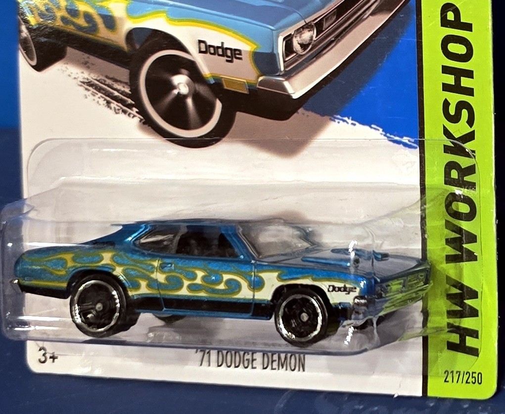2013 HOT WHEELS ’71 Dodge Demon Col. #217/250 HW WORKSHOP Teal w/Flames 1971
