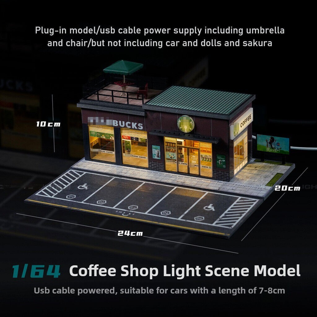 US Diorama 1/64 Diecast Garage Model LED Lighting Parking Lot Scene Display Case