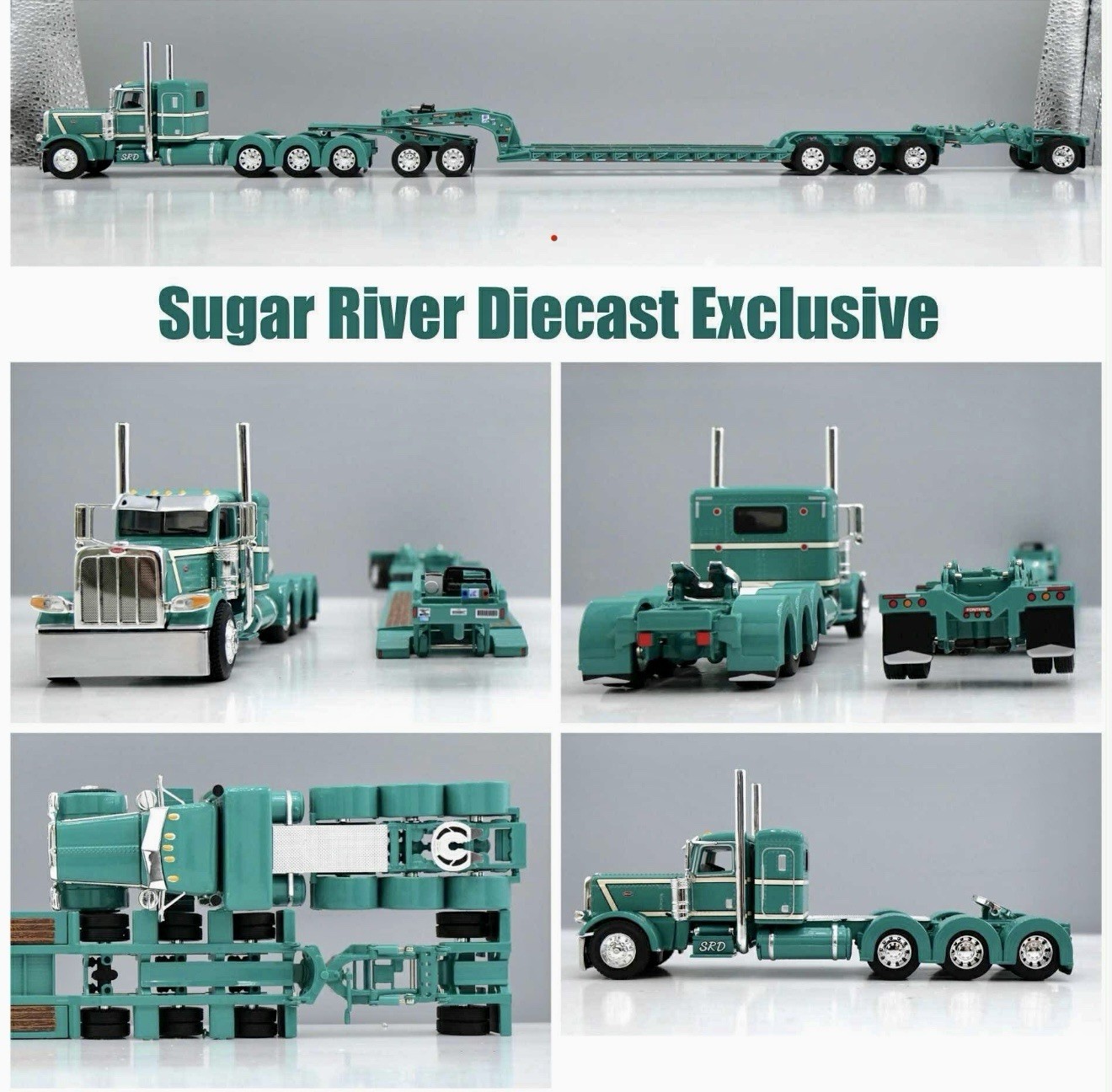 DCP 1/64 Peterbilt Tri-Axle Lowboy Jeep And Stinger Semi Truck Farm Toy