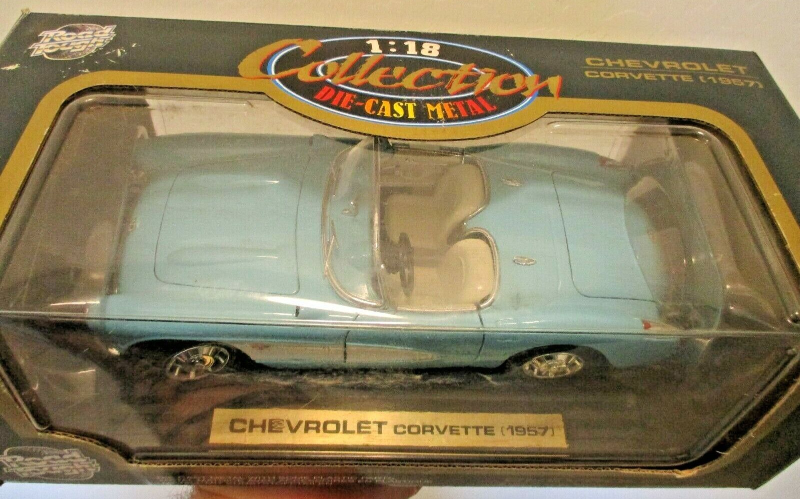 Road Tough Brand 1957 Corvette Light Blue and White 1:18 Diecast Metal W/Box ’57