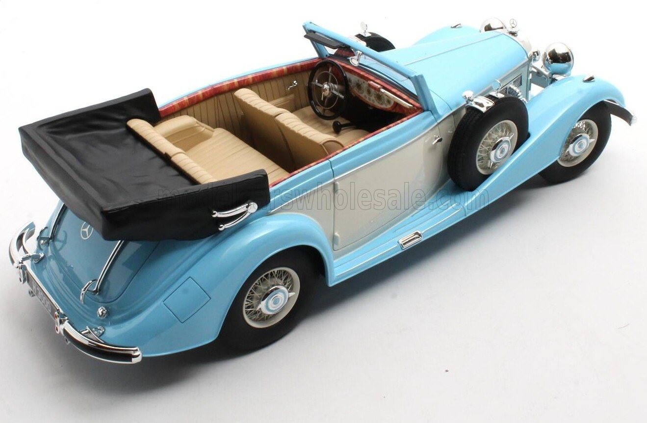 1938 Mercedes Benz 540K Cabriolet B Open Top Light Blue/White in 1:18 scale