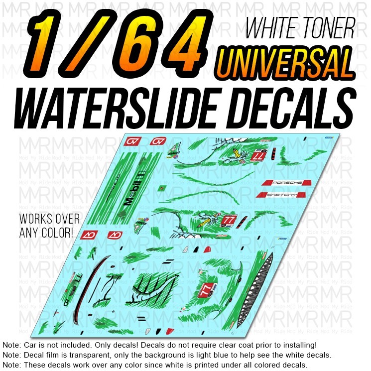1/64 Scale PORSCHE SKETCHY Roxy White Toner Universal WaterSlide Decals for Hot