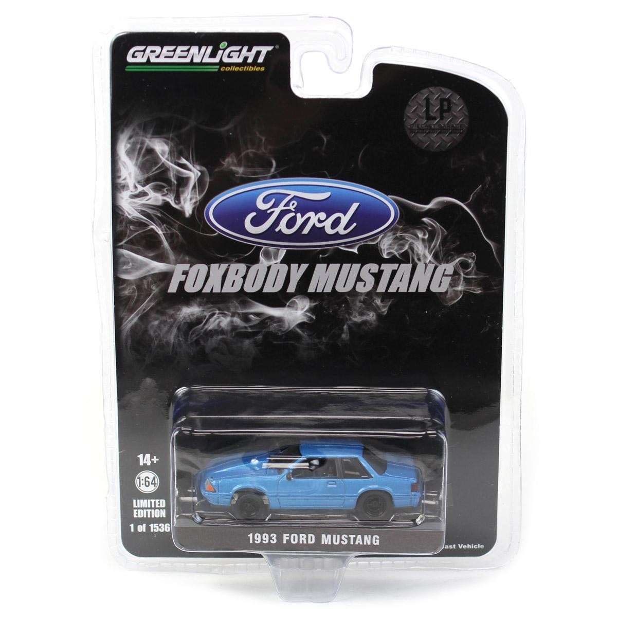Greenlight 1/64 1993 Ford Mustang Blue Drag Car, LP Diecast Exclusive 51522-B