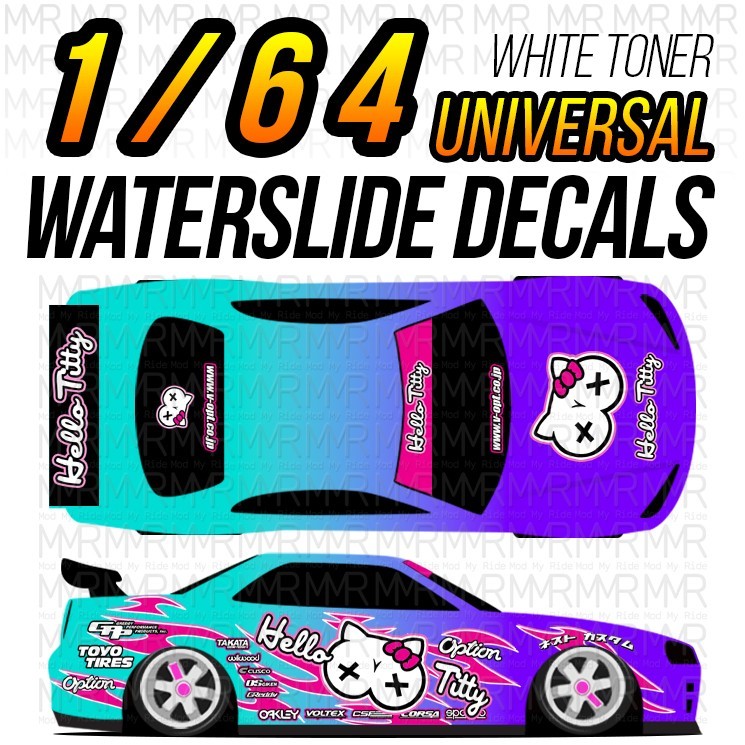 1/64 Scale HELLO KITTY DRIFT White Toner Universal WaterSlide Decals for Hot
