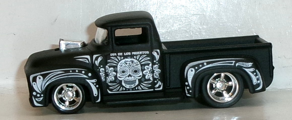 LOOSE 2025 HOT WHEELS 1:64 BLACK CUSTOM ’56 FORD PICKUP WHEEL SWAP REAL RIDERS
