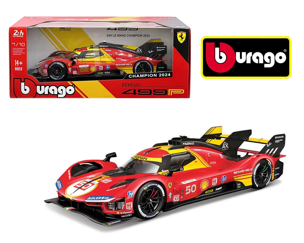 Bburago 1:18 Ferrari 499P 24H Le Mans Champion #50 2024 Red Model Car