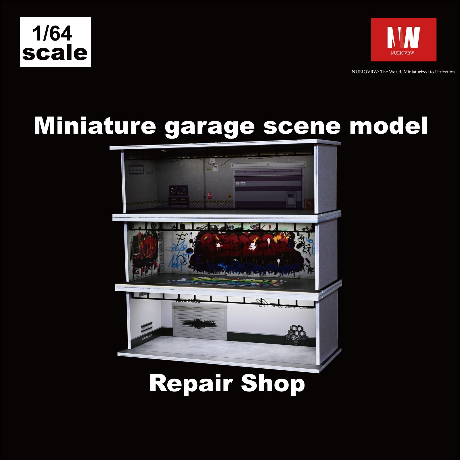 1/64 Diorama Car Garage Model LED Lighting City Car Showroom Scene Model Toy US