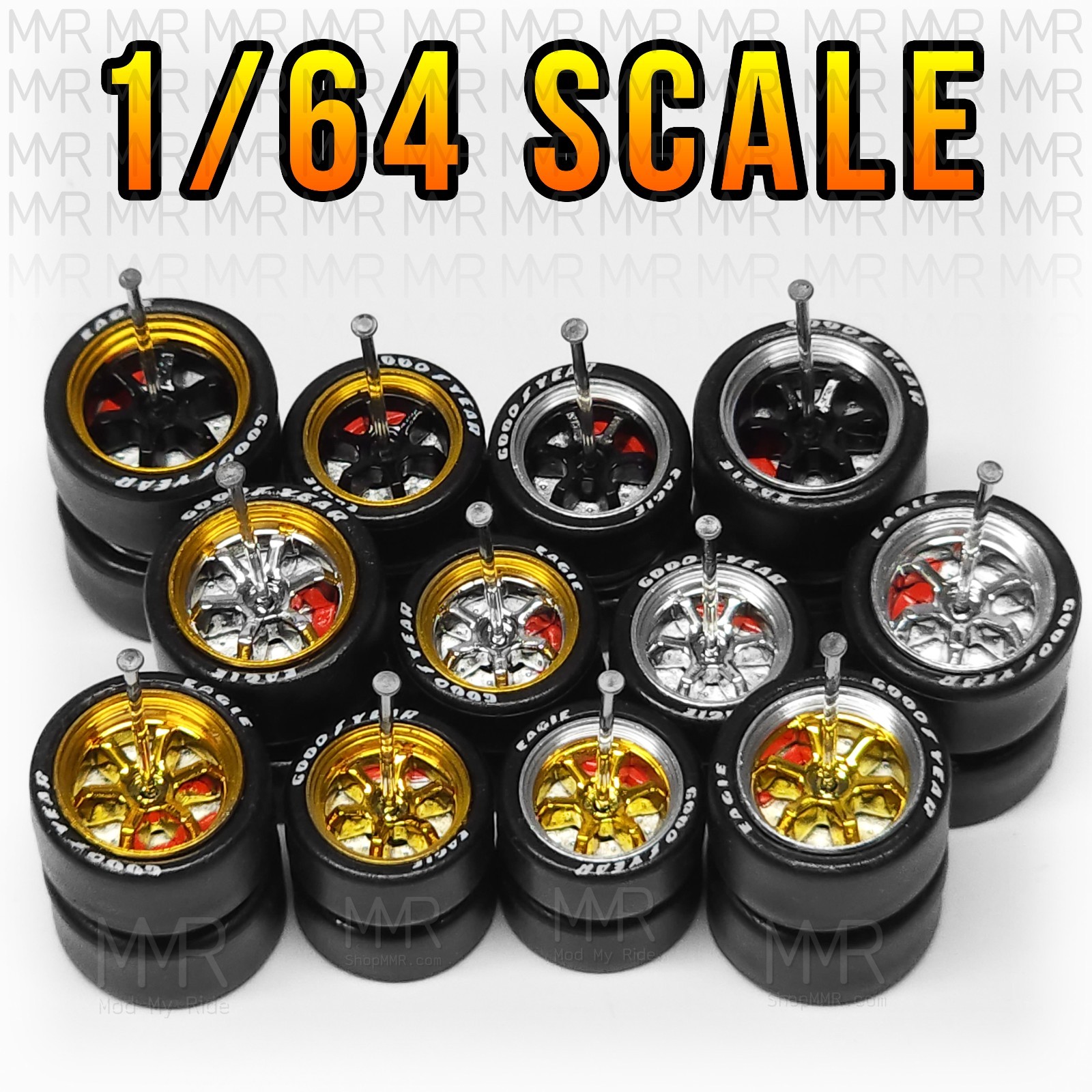 1/64 Scale 6 SPOKE TE37 ALLOY Real Rider Wheels Rims Tires Brake Set for Hot
